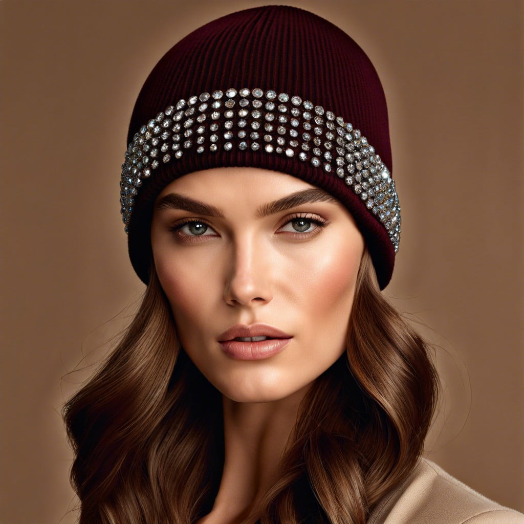 swarovski crystal studded cashmere beanie