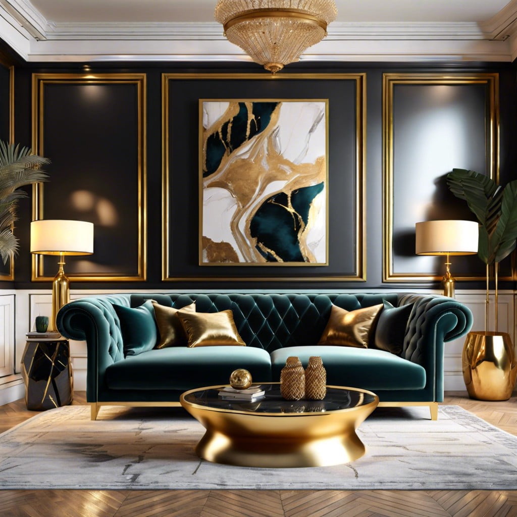 velvet sofas with gold accents